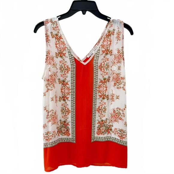 Violet & Claire Tops - Violet & Claire Orange Floral Printed Boho Sleeveless V-neck Tank- Size Medium
